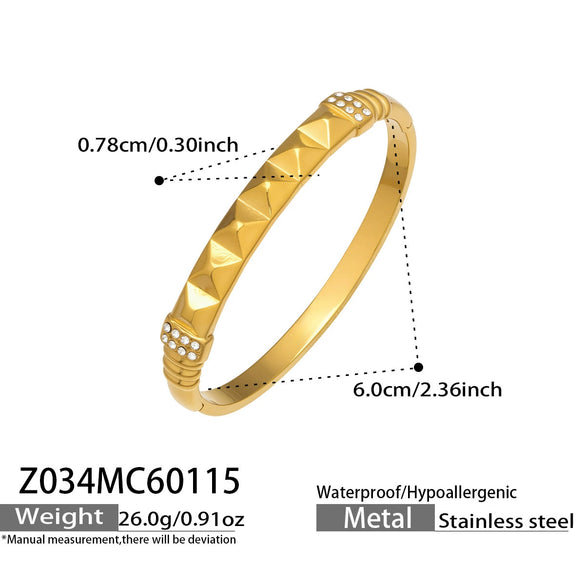 Wholesale Geometric Stainless Steel Zircon Inlay 18K Gold Plated Clasp Bracelet