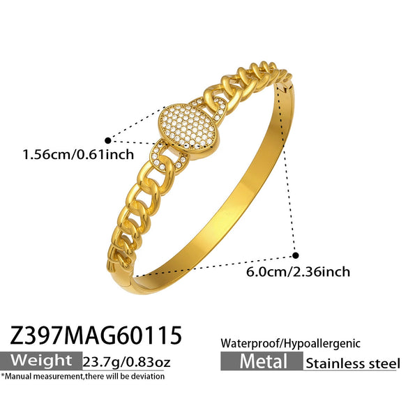 Wholesale Geometric Stainless Steel Zircon Inlay 18K Gold Plated Clasp Bracelet