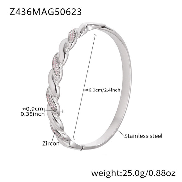 Wholesale Geometric Stainless Steel Zircon Inlay 18K Gold Plated Clasp Bracelet