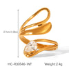 Wholesale Geometric Stainless Steel Zirconia Inlaid Open Ring For Women Couple Jewelry