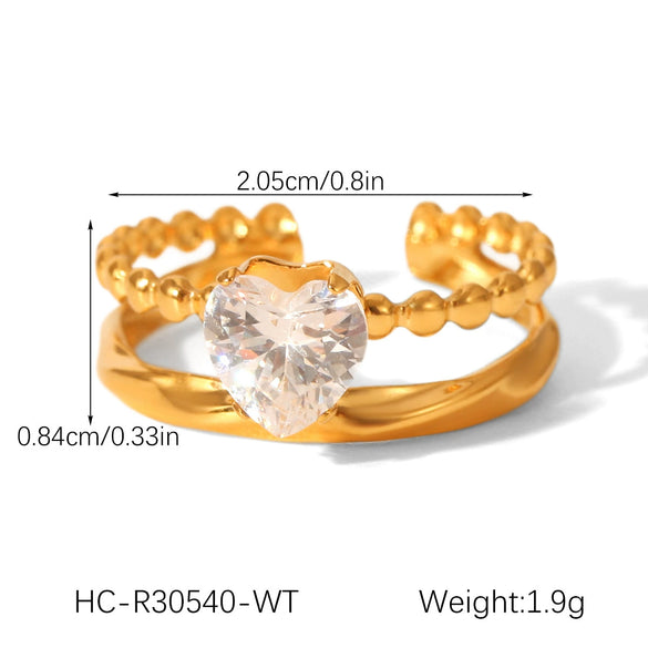 Wholesale Geometric Stainless Steel Zirconia Inlaid Open Ring For Women Couple Jewelry
