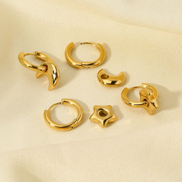 Wholesale Geometric Star And Moon Pendant Stainless Steel 18K Gold Plated Earrings For Women
