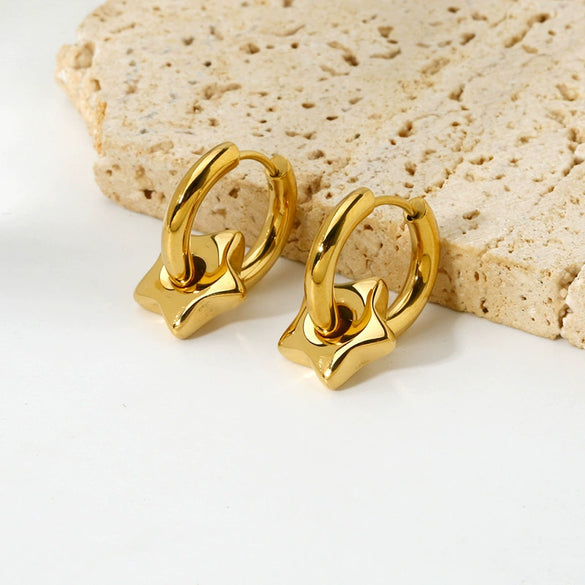 Wholesale Geometric Star And Moon Pendant Stainless Steel 18K Gold Plated Earrings For Women