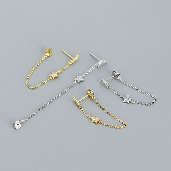 Wholesale Geometric Star Moon Tassel Earrings S925 Sterling Silver Electroplated For Women