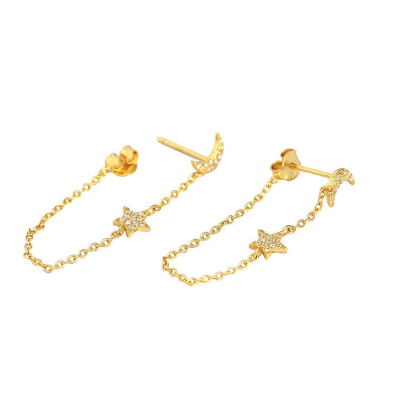 Wholesale Geometric Star Moon Tassel Earrings S925 Sterling Silver Electroplated For Women