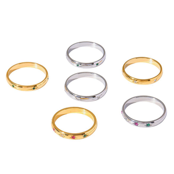 Wholesale Geometric Star Shaped Zircon Stainless Steel 18K Gold Plated Ring For Women