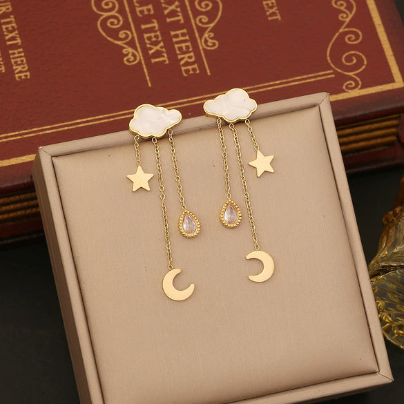Wholesale Geometric Star Stainless Steel Electroplated Tassel Necklace With Oshaped Chain For Women