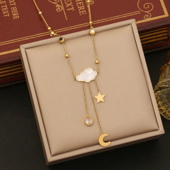 Wholesale Geometric Star Stainless Steel Electroplated Tassel Necklace With Oshaped Chain For Women