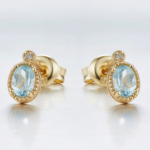 Wholesale Geometric 925 Sterling Silver Electroplated Stud Earrings With Sky Blue Topaz And Zircon For Women