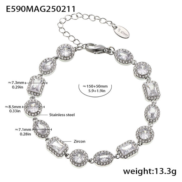 Wholesale Geometric Stitching 5A Zircon Full Diamond Bracelet In Titanium Steel With Electroplating Treatment For Women