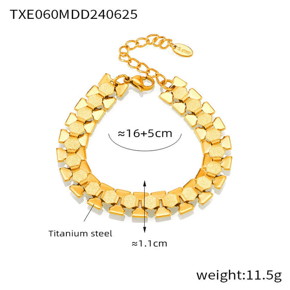Wholesale Geometric Stitching 18K Gold Plated Titanium Steel Necklace And Bracelet Set For Women