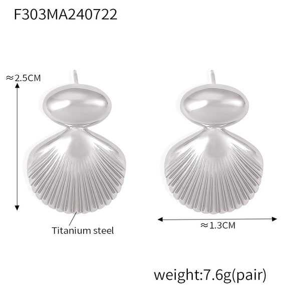 Wholesale Geometric Stitching Marine Shell Earrings In Titanium Steel Plated 18K Gold With Electroplating Treatment For Women