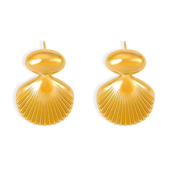 Wholesale Geometric Stitching Marine Shell Earrings In Titanium Steel Plated 18K Gold With Electroplating Treatment For Women