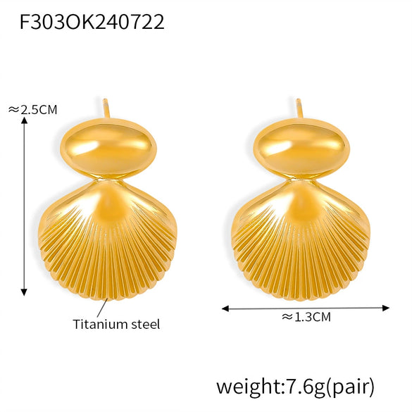 Wholesale Geometric Stitching Marine Shell Earrings In Titanium Steel Plated 18K Gold With Electroplating Treatment For Women