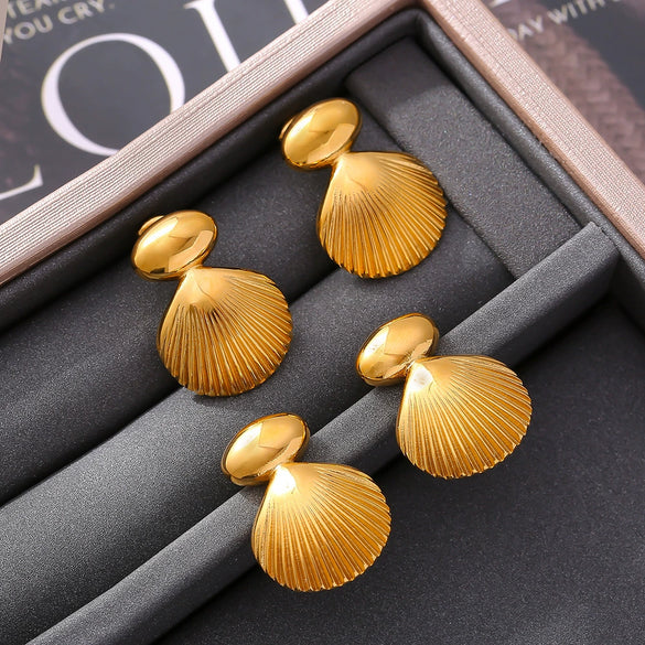 Wholesale Geometric Stitching Titanium Steel 18K Gold Plated Earrings For Women