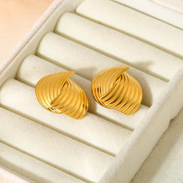 Wholesale Geometric Striped Cross Stainless Steel 18K Gold Plated Earrings For Women High End Jewelry