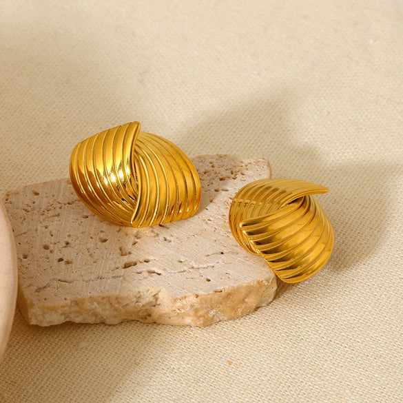 Wholesale Geometric Striped Cross Stainless Steel 18K Gold Plated Earrings For Women High End Jewelry