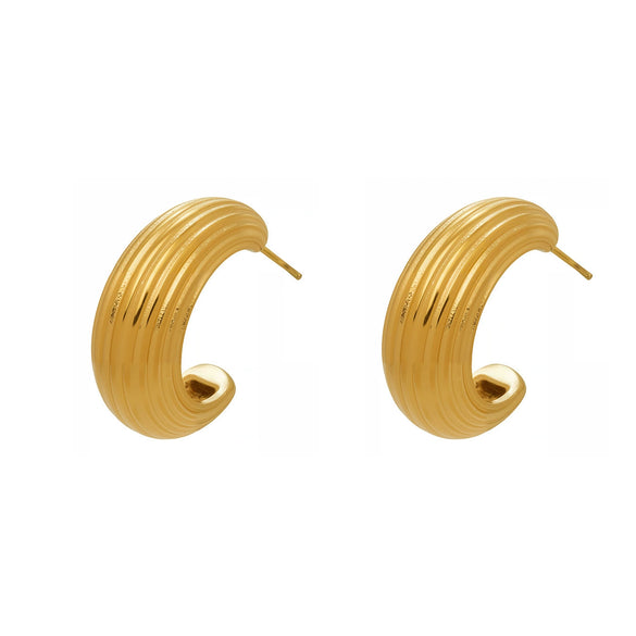Wholesale Geometric Striped Cshaped Stainless Steel Goldplated Earrings For Women