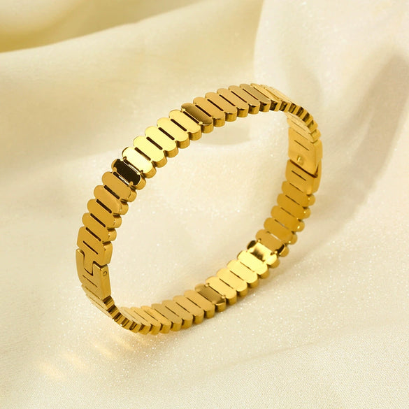 Wholesale Geometric Striped 18K Gold Electroplated Stainless Steel Bracelet Jewelry For Women