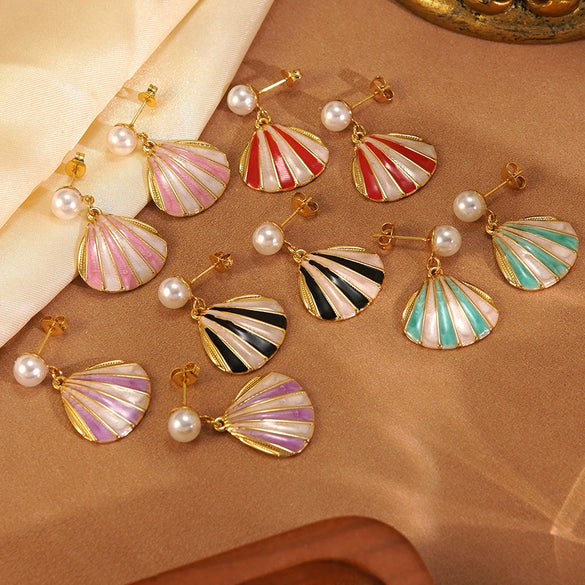 Wholesale Geometric Striped Stainless Steel Oil Dripping Earrings For Women
