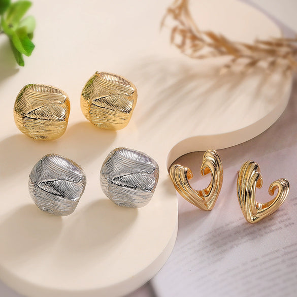 Wholesale Geometric Stud Earrings For Women Copper Real Gold Electroplated Simple Highend Retro Versatile