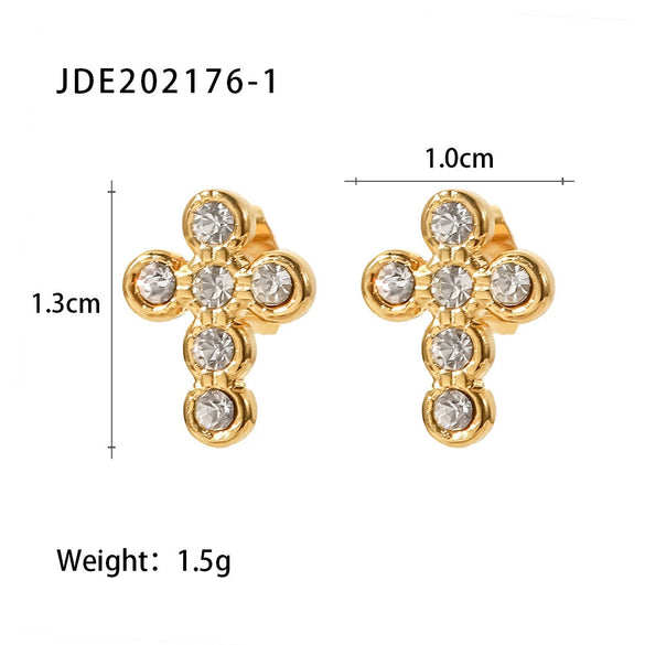 Wholesale Geometric Style Electroplated Stainless Steel Cross Earrings With Diamond Pearl For Women