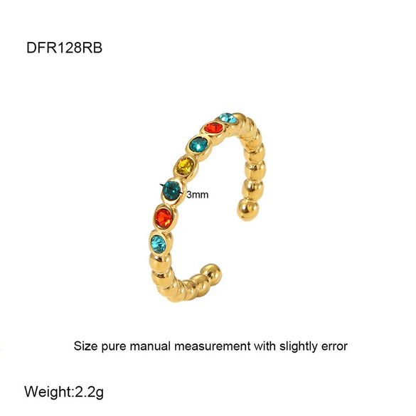Wholesale Geometric Style Electroplated Stainless Steel Inlaid Zircon Cross Opening Ring For Women