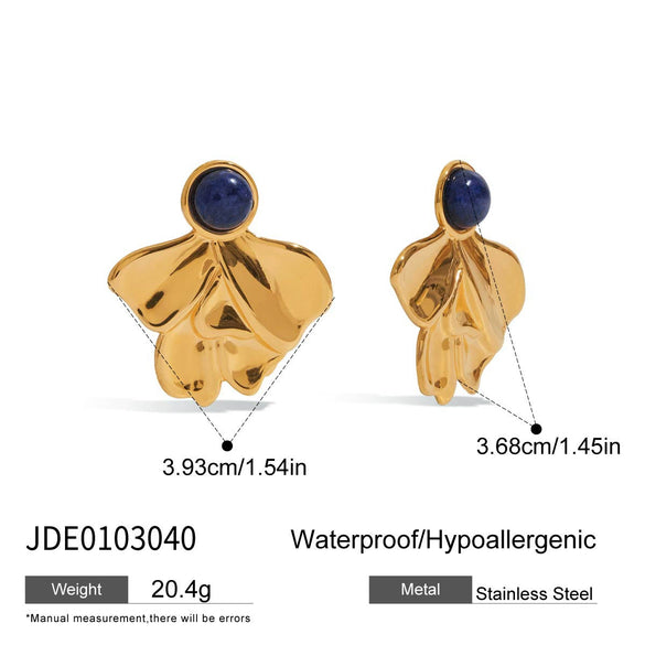Wholesale Geometric Style Electroplated Stainless Steel Lapis Lazuite Irregular Fan Earrings Ear Jewelry