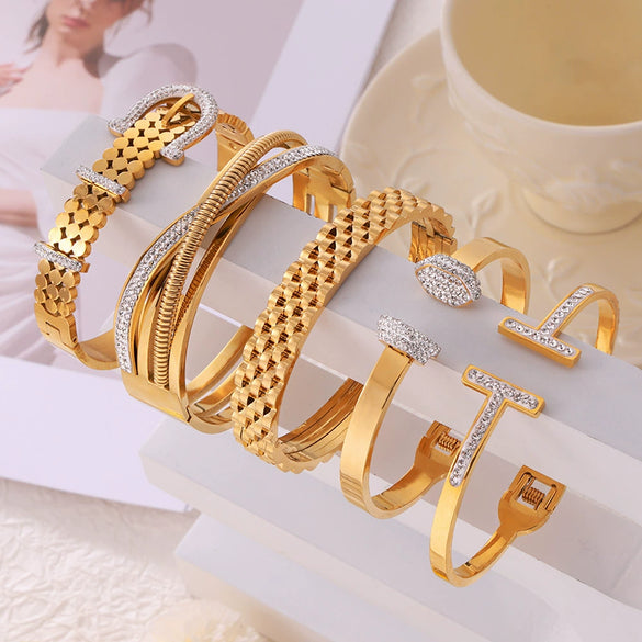 Wholesale Geometric Style Goldplated Titanium Steel Multilayer Stacked Women's Bracelet