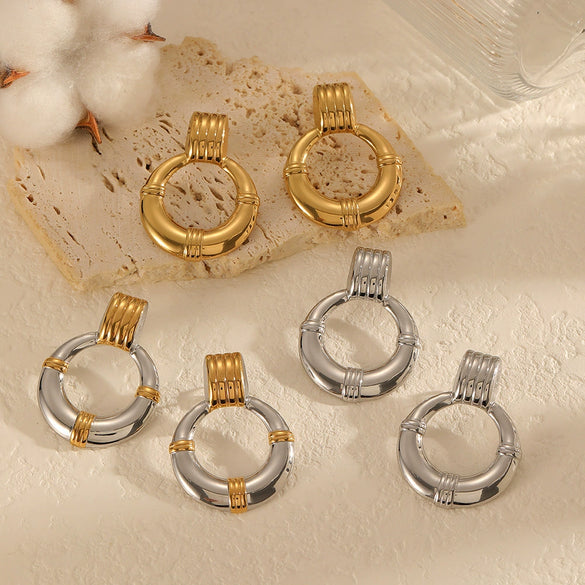 Wholesale Geometric Style Pvd Furnace Vacuum Real Gold Plated Stainless Steel Hoop Earrings For Women