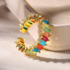 Wholesale Geometric Style Rectangular Full Diamond Colorful Zircon Copper Ring For Women