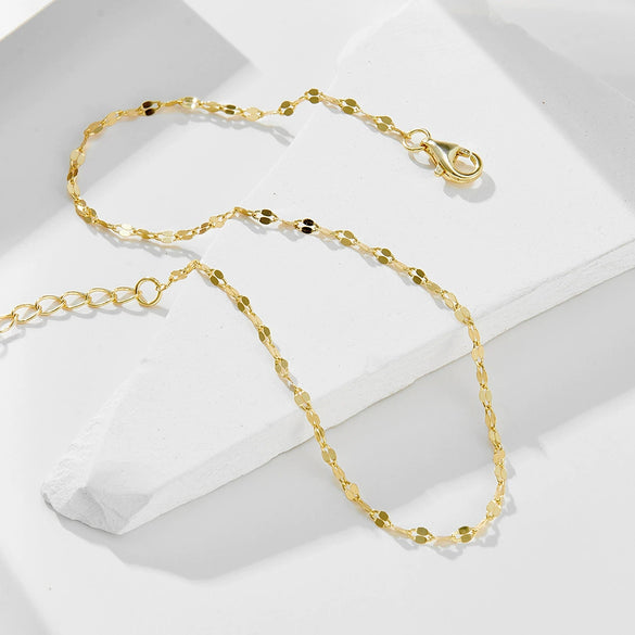 Wholesale Geometric Style Silver 925 Sterling Silver Plated 14K Gold Tile Chain Anklet For Women