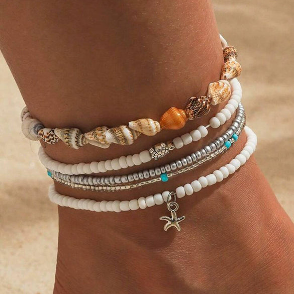 Wholesale Geometric Style Stainless Steel And Natural Shell Electroplated Women's Anklet Jewelry