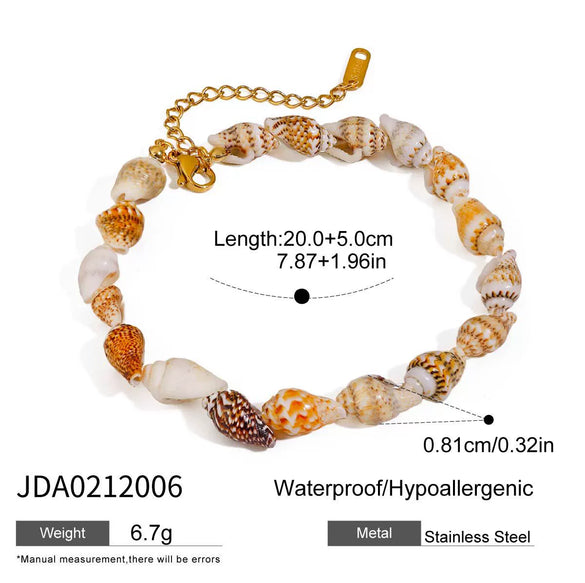Wholesale Geometric Style Stainless Steel And Natural Shell Electroplated Women's Anklet Jewelry