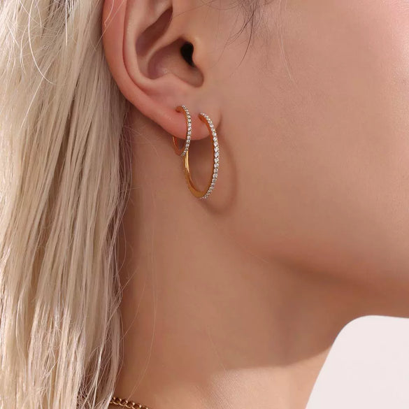 Wholesale Geometric Style Stainless Steel And Titanium Steel Inlaid Zircon Electroplated Earrings For Women