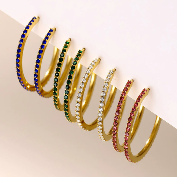 Wholesale Geometric Style Stainless Steel And Titanium Steel Inlaid Zircon Electroplated Earrings For Women