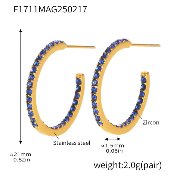 Wholesale Geometric Style Stainless Steel And Titanium Steel Inlaid Zircon Electroplated Earrings For Women