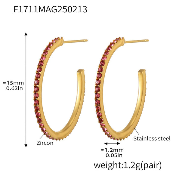 Wholesale Geometric Style Stainless Steel And Titanium Steel Inlaid Zircon Electroplated Earrings For Women