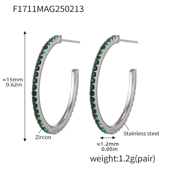 Wholesale Geometric Style Stainless Steel And Titanium Steel Inlaid Zircon Electroplated Earrings For Women