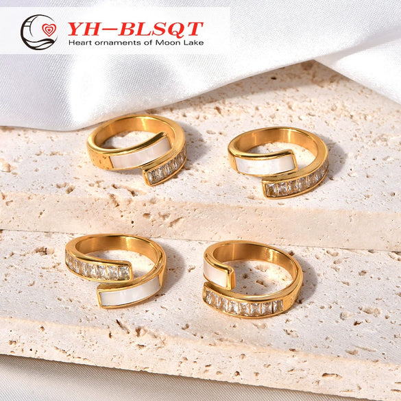 Wholesale Geometric Style Titanium Steel Open Ring For Female With Electroplating Treatment