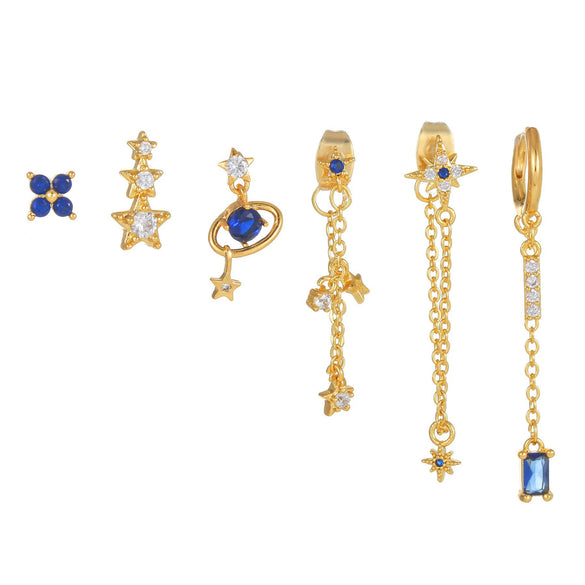 Wholesale Geometric Tassel Chain Earrings Set Copper With Colorful Zircon