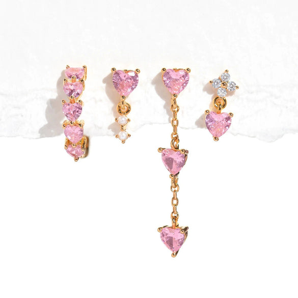 Wholesale Geometric Tassel Chain Earrings Set Copper With Colorful Zircon