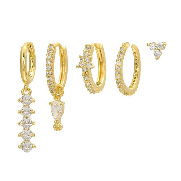 Wholesale Geometric Tassel Chain Earrings Set Copper With Colorful Zircon