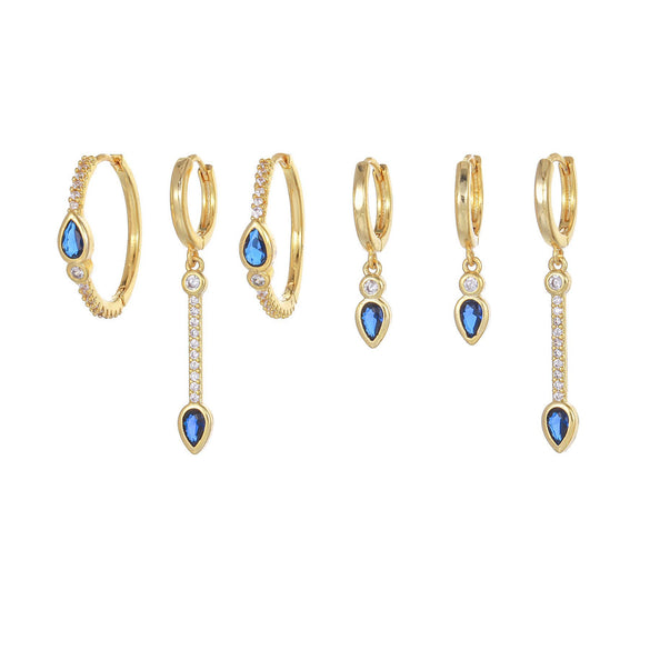 Wholesale Geometric Tassel Chain Earrings Set Copper With Colorful Zircon