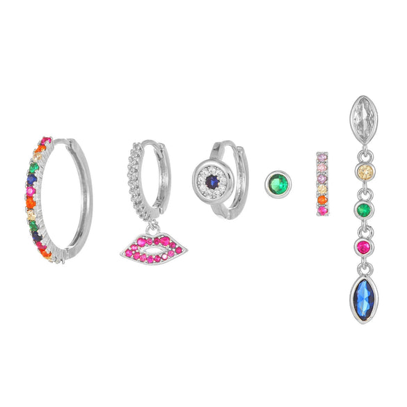 Wholesale Geometric Tassel Chain Earrings Set Copper With Colorful Zircon