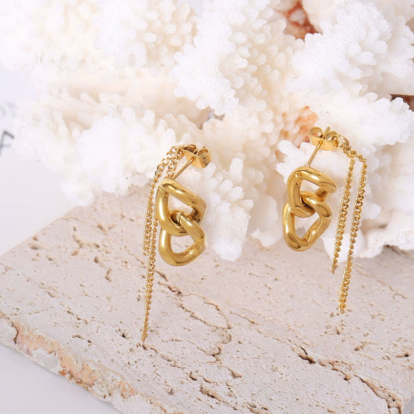 Wholesale Geometric Tassel Earrings Titanium Steel 18K Gold Electroplated For Women