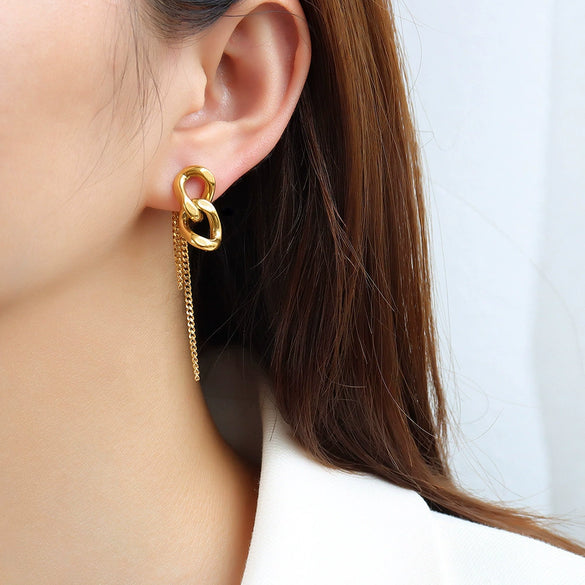 Wholesale Geometric Tassel Earrings Titanium Steel 18K Gold Electroplated For Women