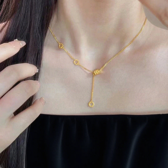 Wholesale Geometric Tassel Pendant Necklace Titanium Steel Electroplated Ochain Jewelry For Sweet Girls