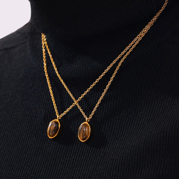 Wholesale Geometric Tiger Eye 316L Stainless Steel Necklace With Electroplating For Women Retro Niche Design Sense
