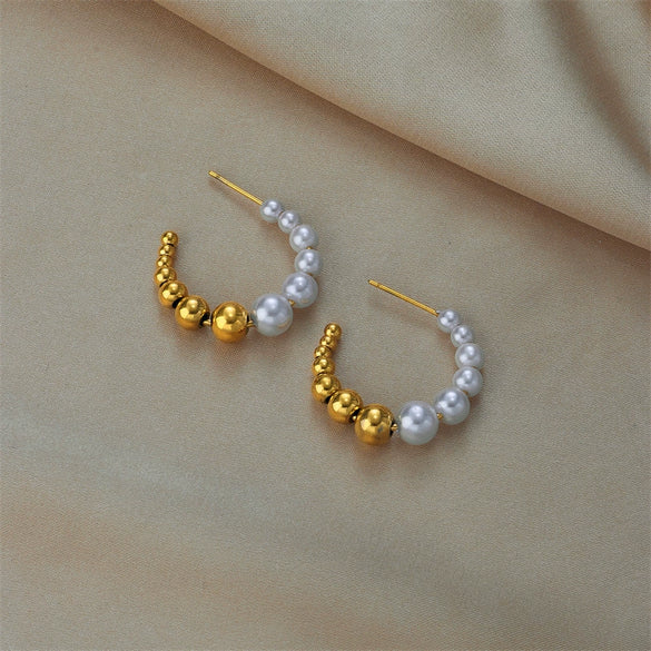 Wholesale Geometric Titanium Steel Beaded Earrings With Electroplating For Women